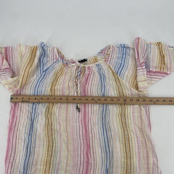 A.N.A Women’s Size XL Colorful Stripes Top Peasant Flare Sleeve Bohemian - Picture 5 of 7